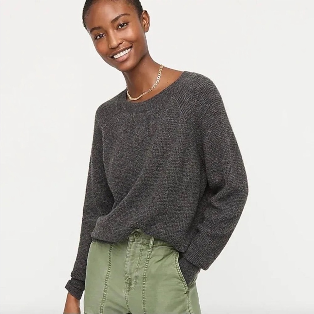 J.Crew Waffle Knit Merino Wool Alpaca Oversized Sweater Crewneck Gray Size Large